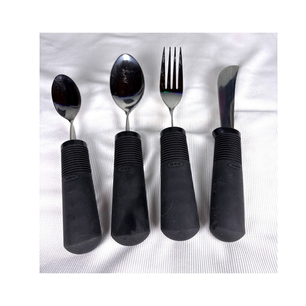 OXO Good Grips 4pc Adaptive Flatware Set Weighted Handles Black Stainless Steel